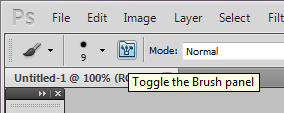 The toggle brush panel button is highlighted