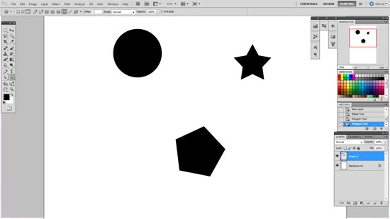 A screenshot of Photoshop showing three shapes inside.
