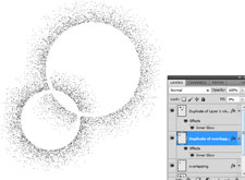 Two overlapping circles, both with a dithered border inside.